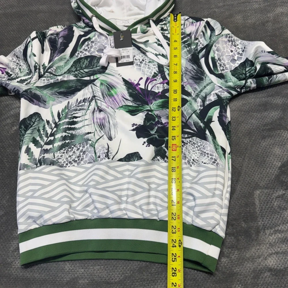 WEIV‎ Los Angeles Mens Tropical Floral Geometric Hoodie Green White FJ205 Small